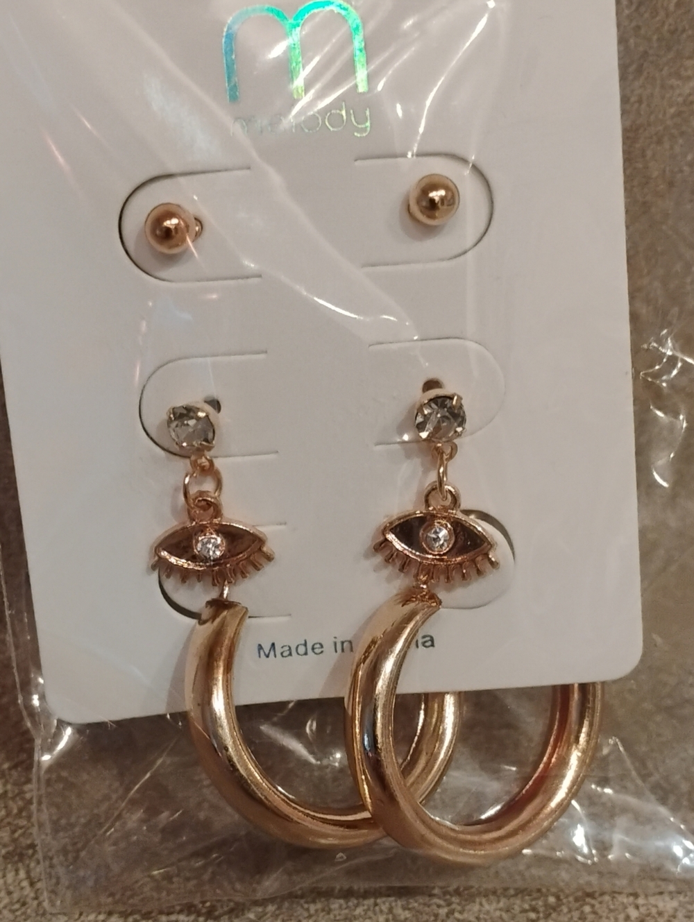 Trendy 3 Pairs Of Gold Earrings Brand New In Packaging